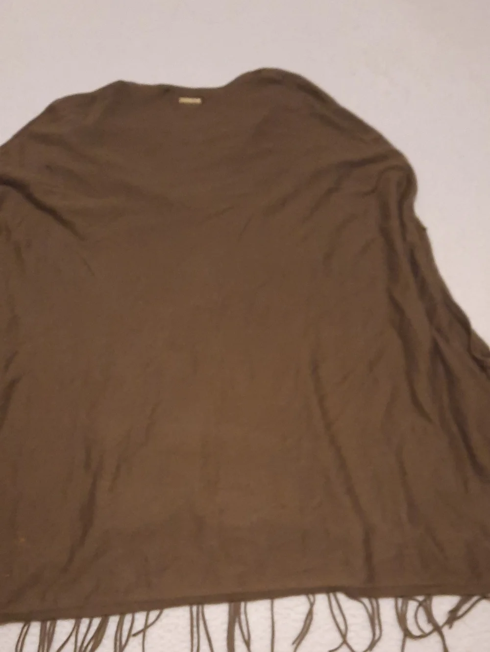 Womens Brown V-Neck Fringed Pancho 321